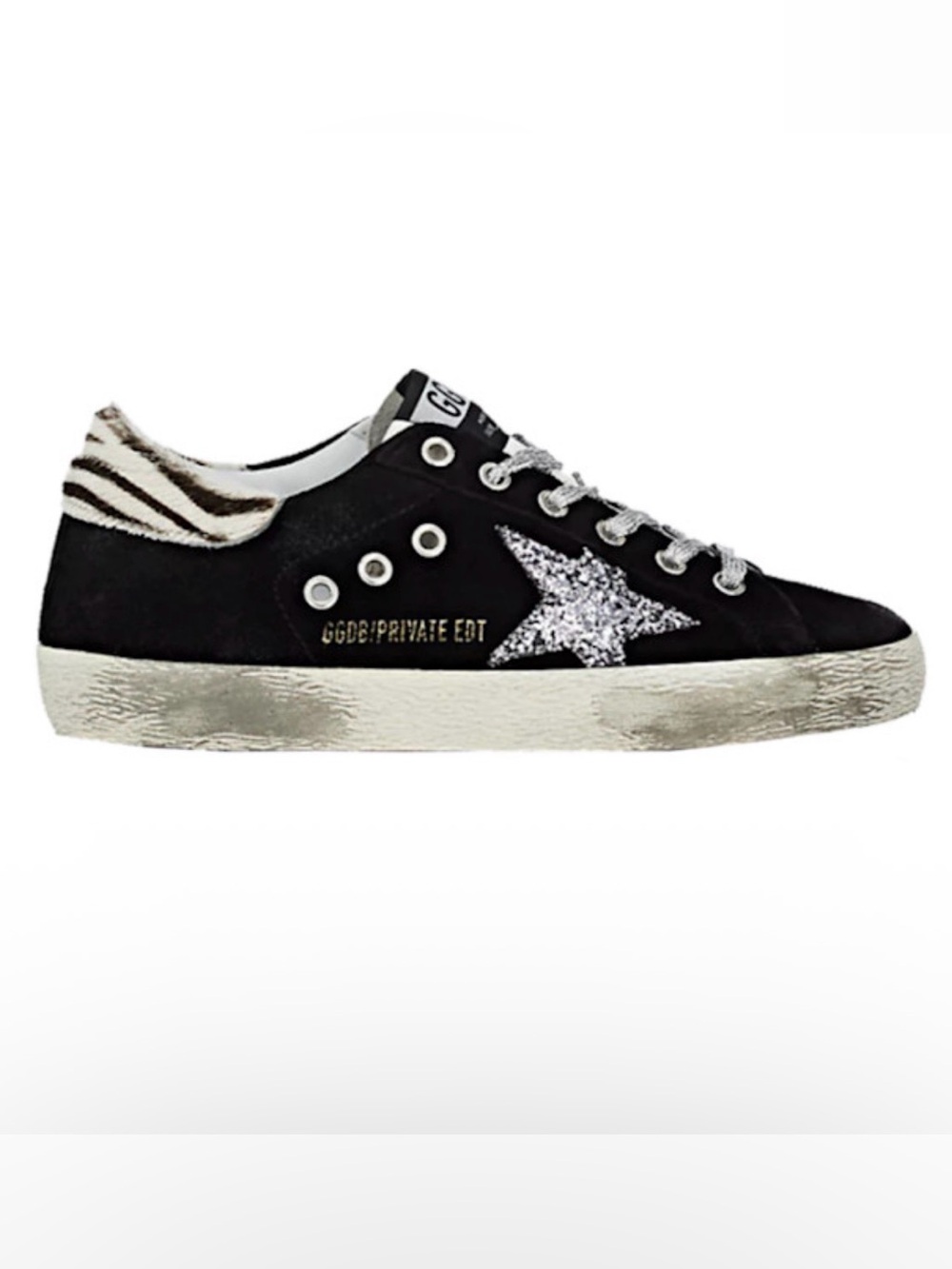 Golden Goose Black Suede Sneaker with Silver Glitter Star